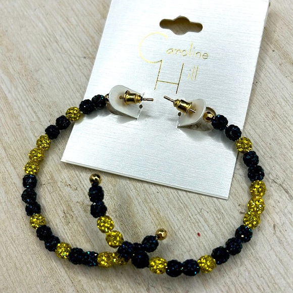 PAVE HOOP EARRINGS NAVY AND GOLD , new on card , Caroline Hill - Picture 1 of 2